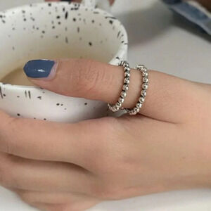 Minimalist 925 Sterling Silver Beaded Ring Layer Stackable Silver Statement Ring